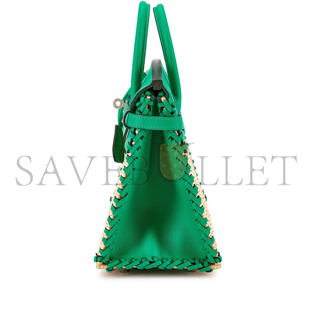 HERMÈS MASTER BIRKIN 25 PICNIC BAG IN MINT GREEN BARENIA LEATHER AND WOVEN WICKER H082668CK23 (25*20*13cm)